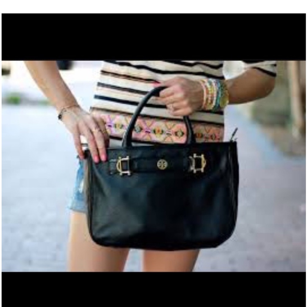 Tory Burch Horsebit Black Satchel with Structured Design